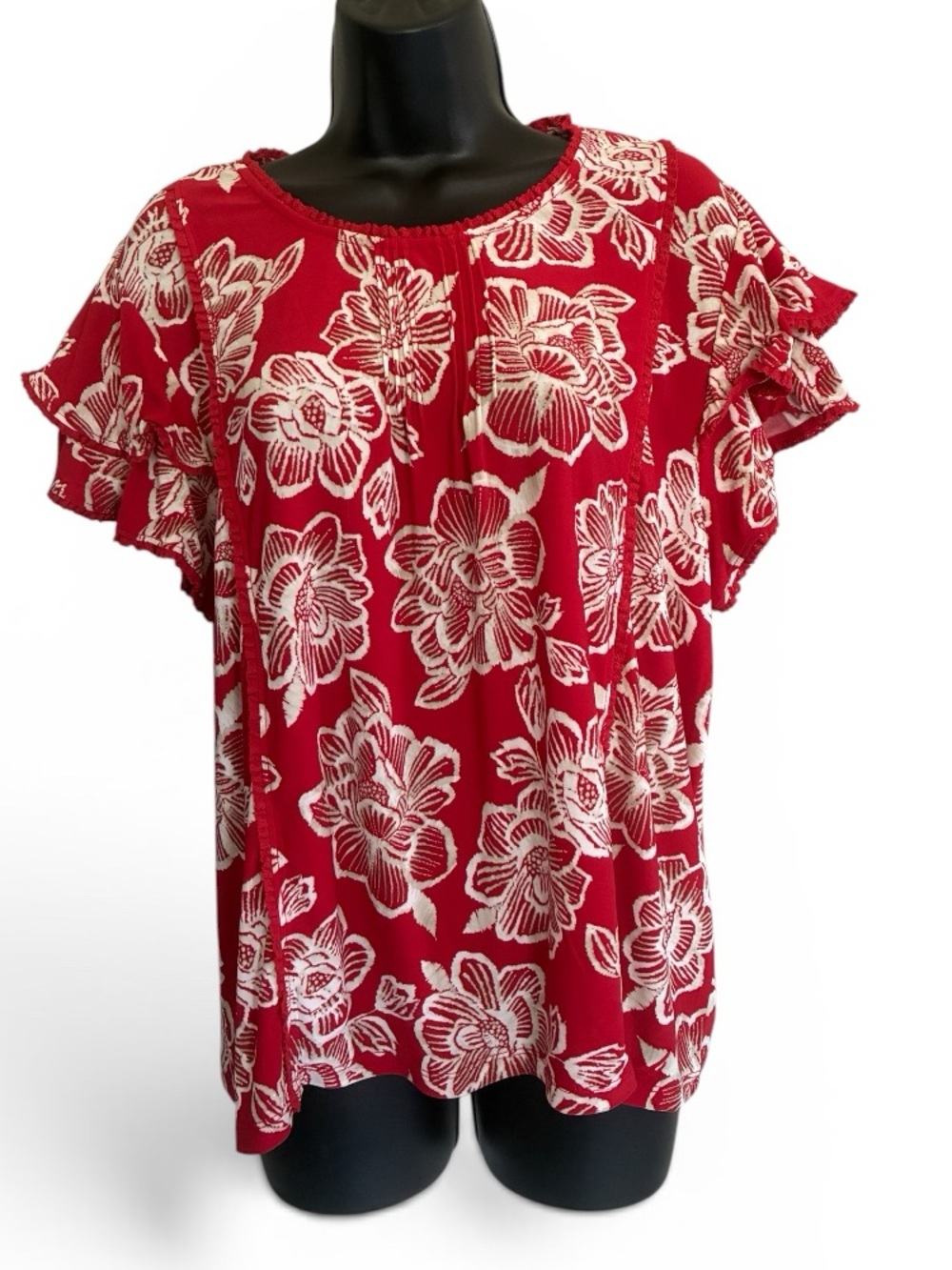 NWT Nautica Jeans Red and White Floral Top Size L